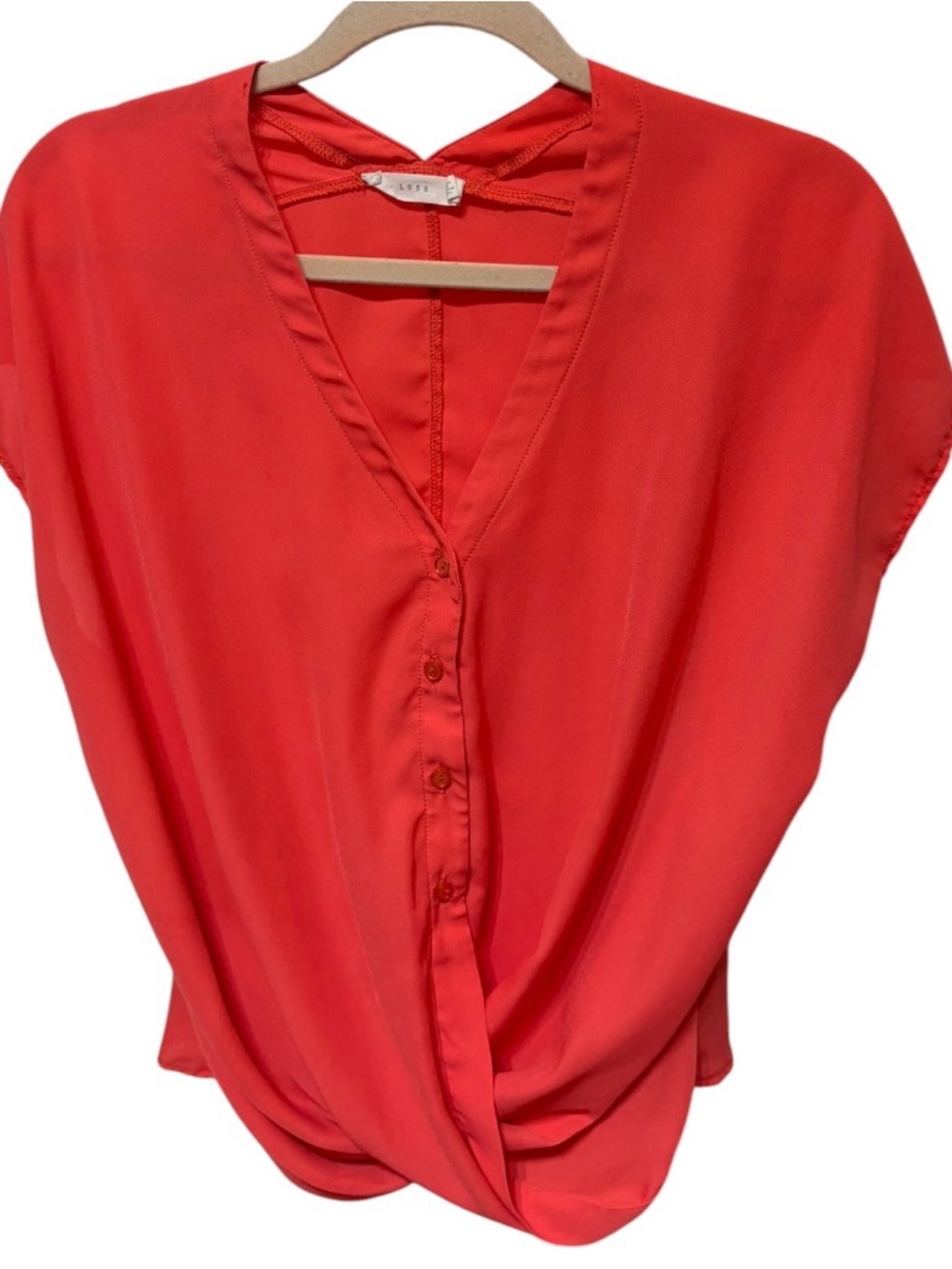 Lightweight Coral Button-Front V-Neck Women's Top